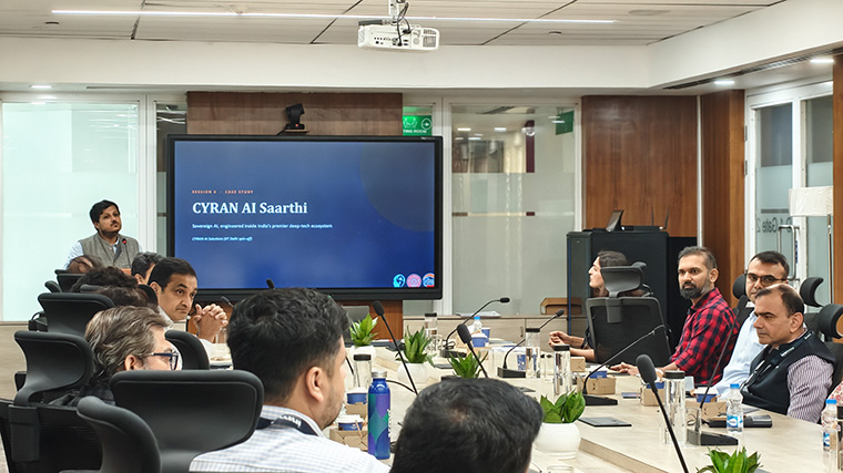 Dr. Vivek Parmar, CTO at Cyran.AI, speaks to study tour participants.