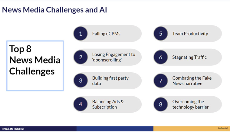 Puneet Gupt, COO of Times Internet, listed eight challenges of news media and AI.