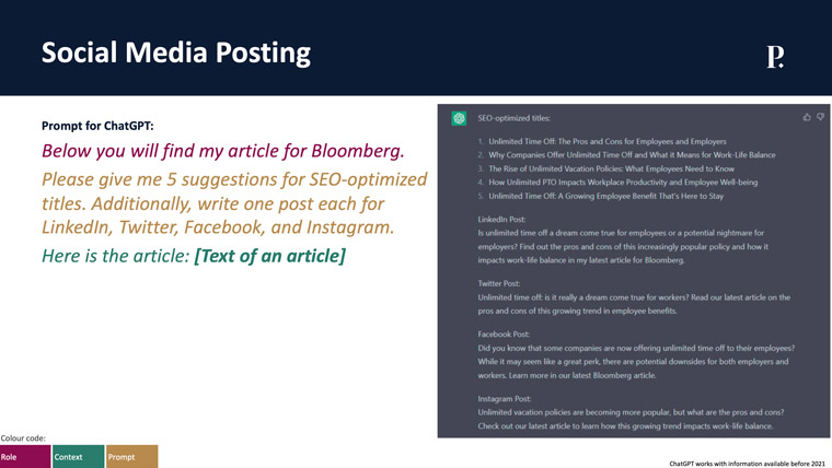ChatGPT is also useful to create social media postings, offering several options to choose from.