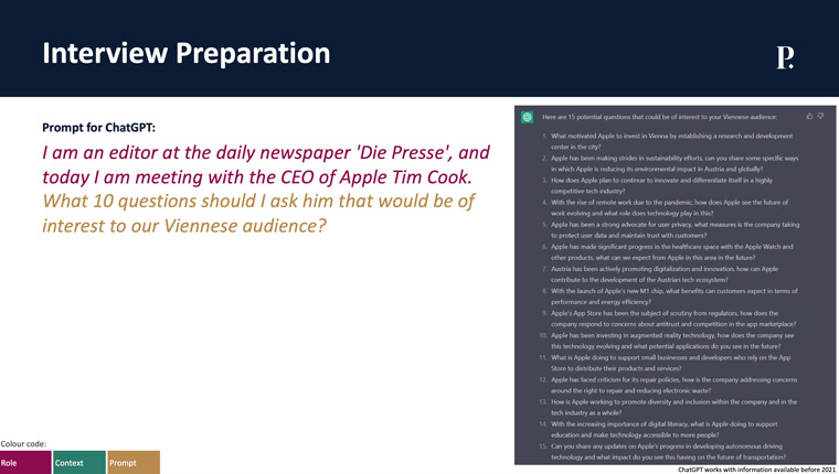 ChatGPT will build on questions you ask it, helping reports prepare for an interview.