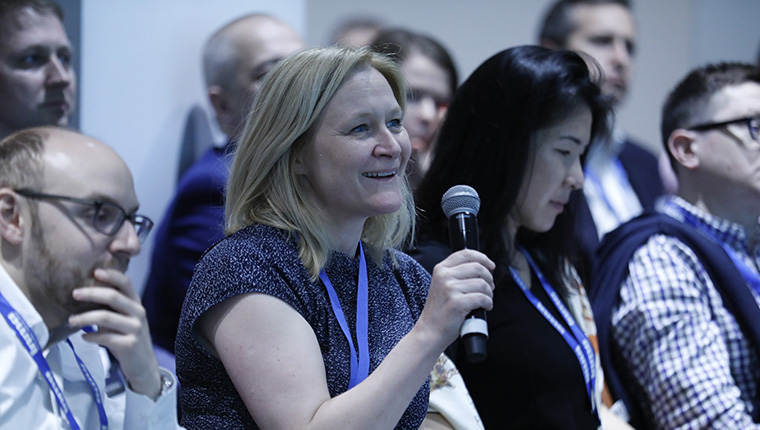 Charlotte Gordon, vice president/international consumer marketing at The New York Times, gives advice during the ending town hall. 