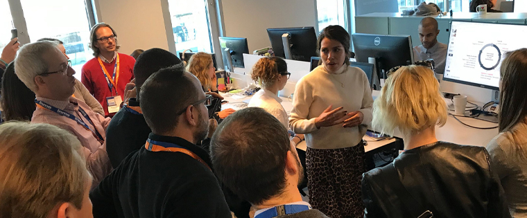 Study tour participants on a tour of Aftonbladet's newsroom.