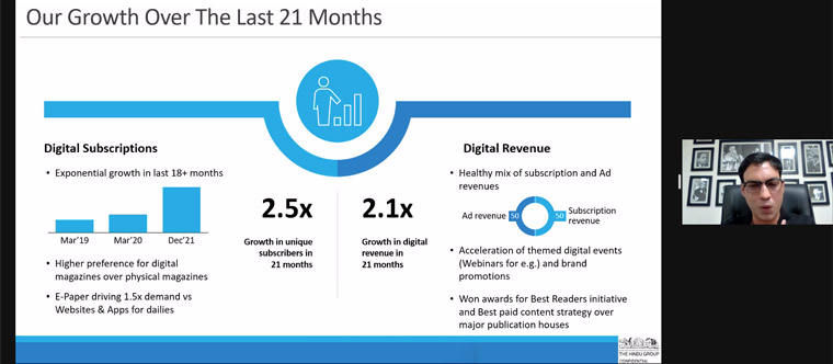 L.V. Navaneeth, Chief Executive Officer of The Hindu Group, shared the company's recent digital growth.