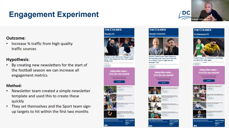 Graham McDougall, head of audience management at The Courier, shared how newsletters increased digital engagement.