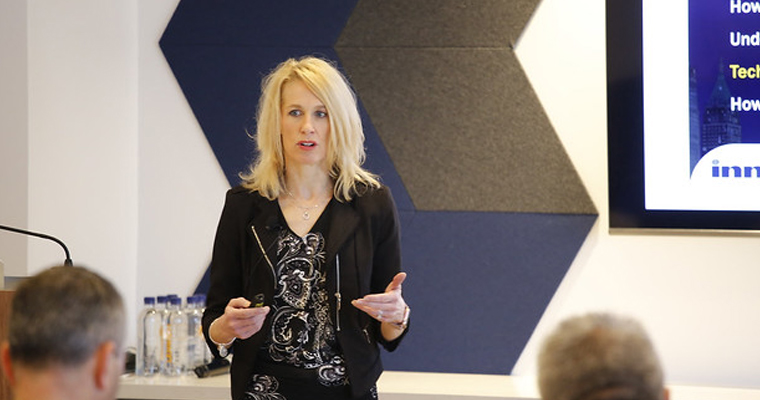 Moderator Susan Jacobs opened the Advertising Seminar at the INMA World Congress in New York City.