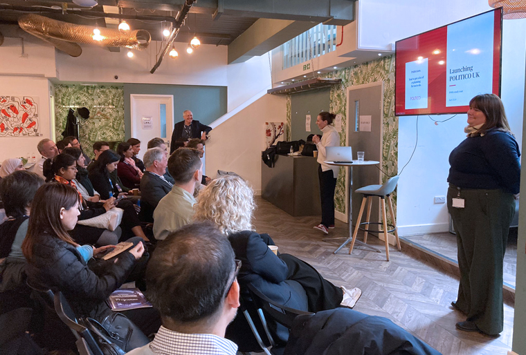 Molly Fluet, vice president/media solutions at Politico Europe/UK speaks to INMA study tour participants.