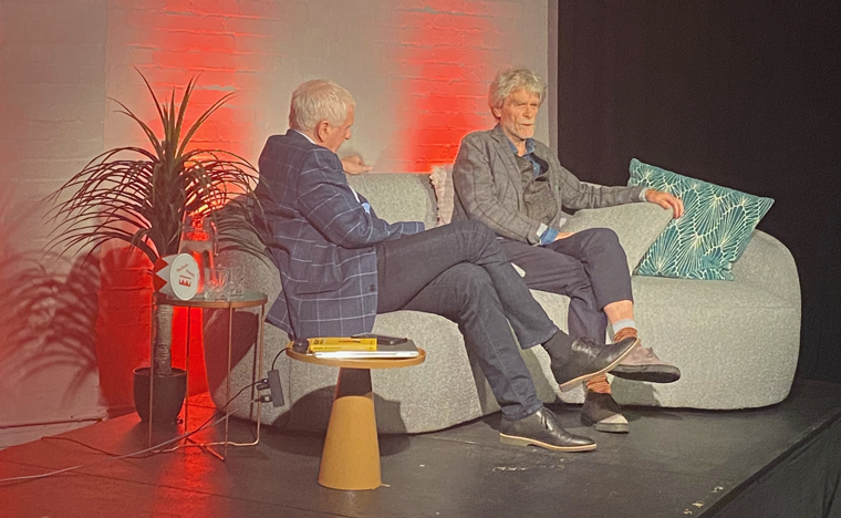 Sir John Hegarty (right) speaks to INMA's Mark Challinor.