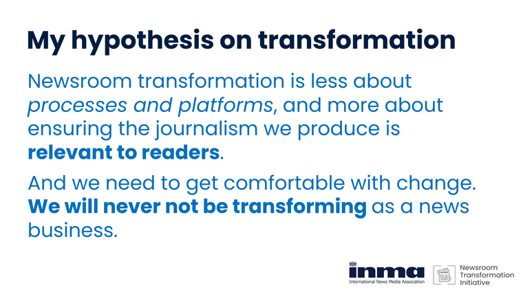 INMA Newsroom Transformation Initiative Lead Amalie Nash shares her thoughts on newsroom transformation during a London workshop.