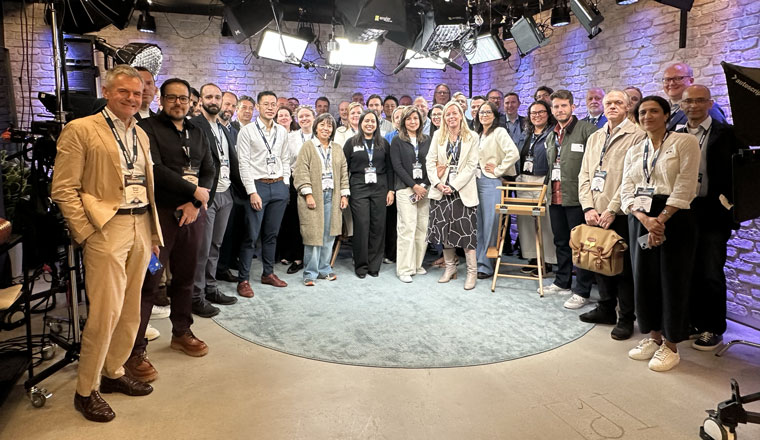 INMA study tour attendees at USA Today/Gannett offices in Manhattan.