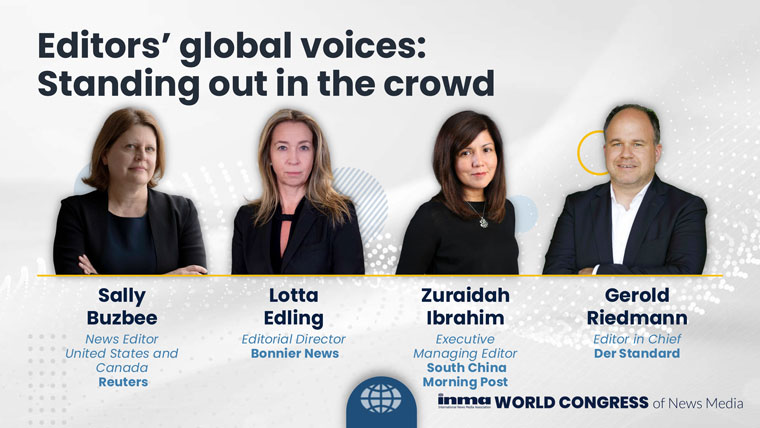 Sally Buzbee, Lotta Edling, Zuraidah Ibrahim, and Gerold Riedmann discussed the changing strategies for newsrooms.