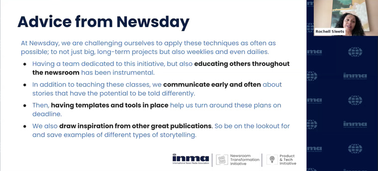 Rochell Sleets, managing editor at Newsday, shared advice from the New York media company's experience with multimodal content.