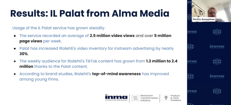 Perttu Kauppinen, editor-in-chief at Alma Media, explained the company's Il Palat video platform.