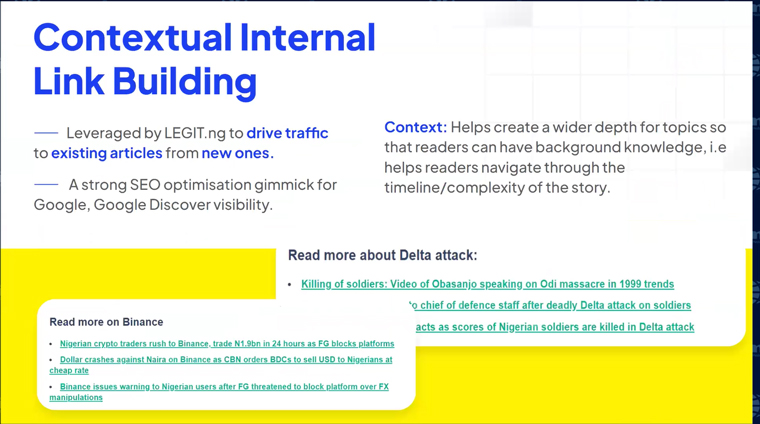 Contextual internal link building has successfully boosted traffic.