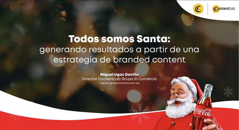 Miguel Ugaz, director of the ContentLab at Grupo El Comercio, explained the Santa campaign to Webinar attendees.