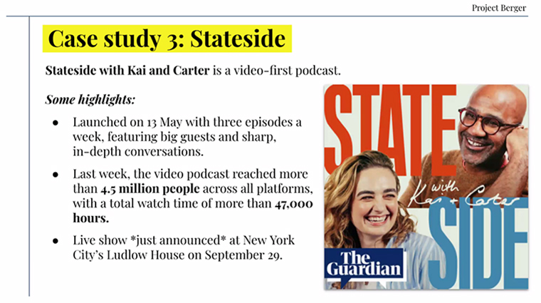 Among its new ventures are Stateside, The Guardian’s first U.S. video-first podcast.