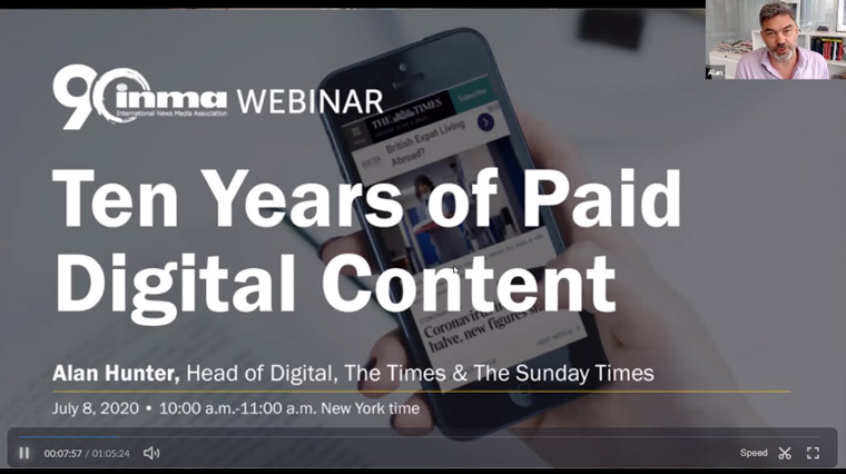 Alan Hunter of The Times of London presented a Webinar on 10 things the company has learned in a decade of paywall.