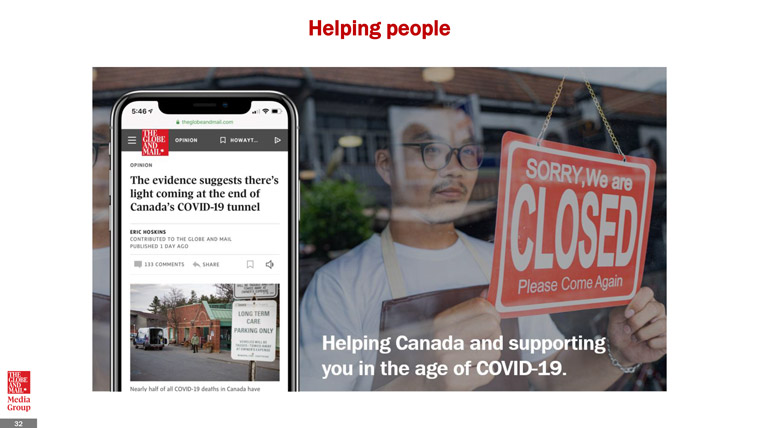 The Globe and Mail's focus during COVID-19 has been to help both readers and advertisers.