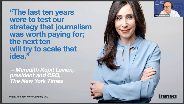Meredith Kopit Levien, president and CEO of The New York Times, said the last 10 years were to test the company’s strategy that journalism was worth paying for.