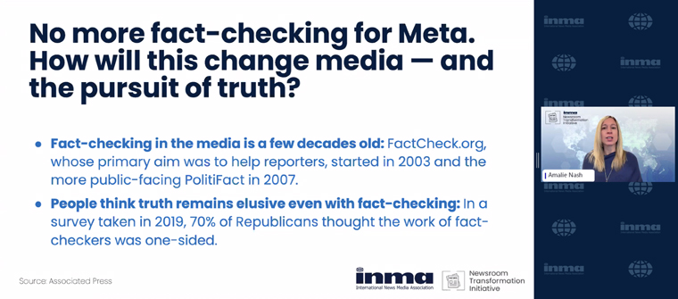 INMA Newsroom Transformation Initiative Lead Amalie Nash led a conversation on the future of fact-checking.