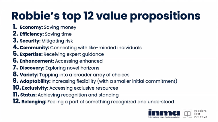 News media companies do not have to have all 12 of the value propositions to be successful.