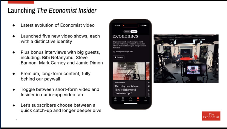 The Economist Insider allows users to choose between short-form and long-form video.