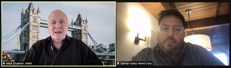 INMA President Damian Eales (right) talks about what's ahead for the next year for INMA and news media with INMA Executive Producer Mark Challinor.