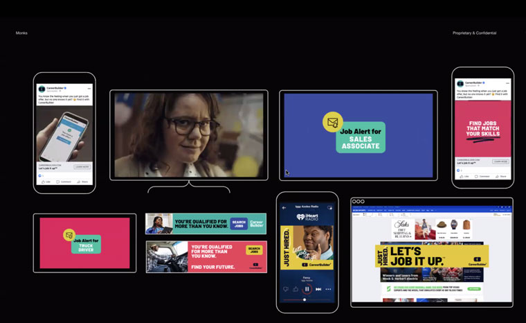 The CareerBuilder campaign used a colour palette that was familiar to job seekers in the construction and nursing fields.