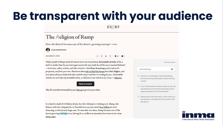 Transparency with audiences is crucial when using GenAI and can actually help build more trust with audiences.