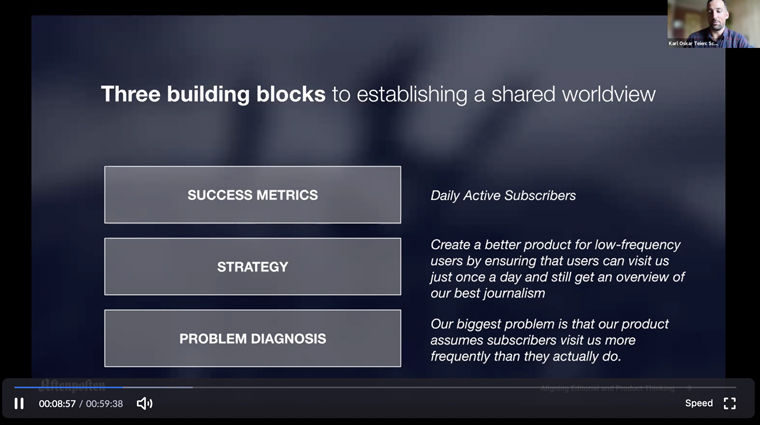 Karl Oskar Teien, director of product at Aftenposten, discussed the three building blocks to Aftenposten's world view.