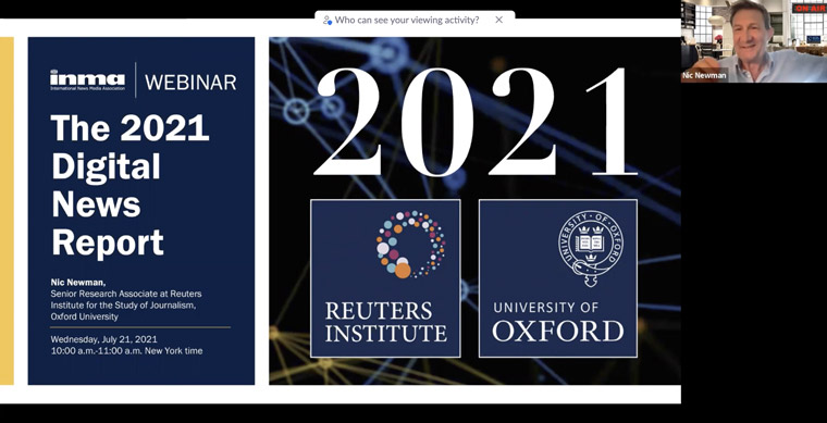 Nic Newman of Reuters Institute joined INMA for a deep look into the 2021 Digital News Report.