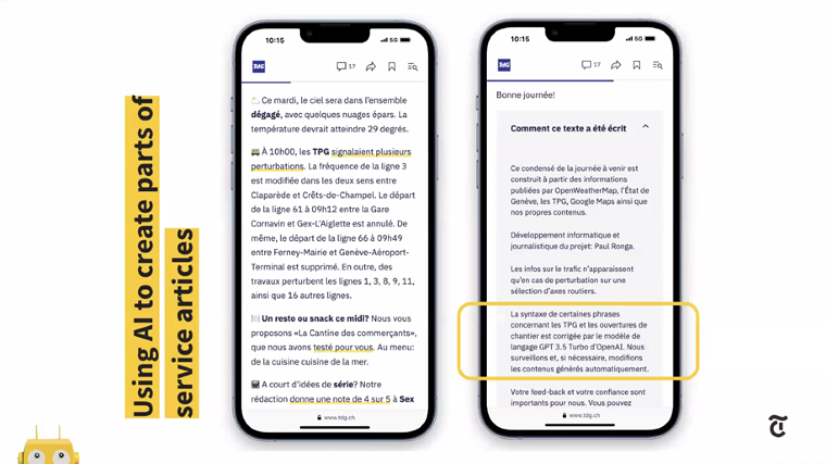 Tamedia is testing an AI-driven daily overview of things like weather and real-time traffic, as well as suggestions for restaurants or what to watch on TV.