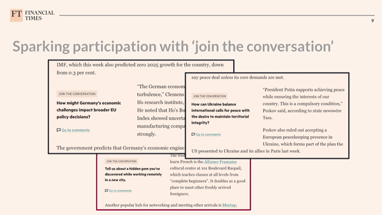 The FT has taken intentional steps to engage readers and encourage them to join the conversation.