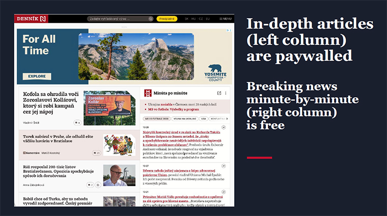 Denník N’s current Web site evolved from its original simple news feed.