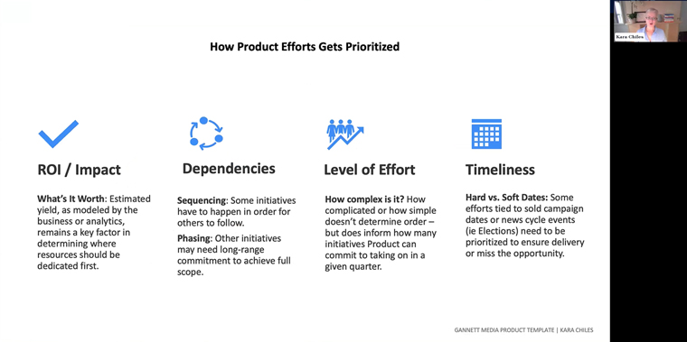 Kara Chiles, senior vice president/consumer product at Gannett |USA Today Network, explains the four characteristics for prioritising projects.