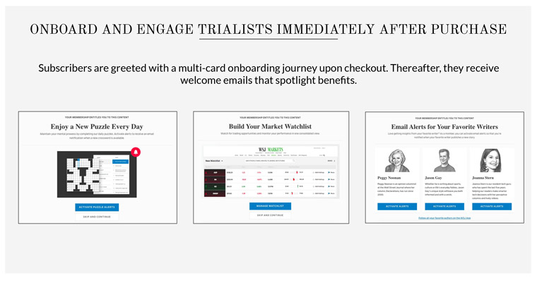The onboarding process begins immediately after subscription, which is an important part of retention.