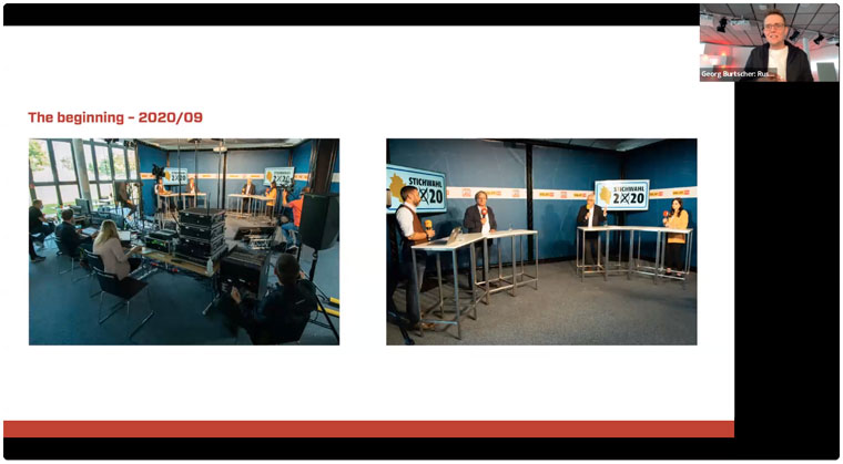 The first studio, a converted meeting room, was used for election coverage in September of 2020.