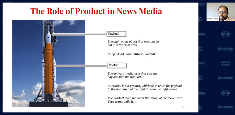 Pundi Sriram, chief product officer at The Hindu Group, likened the role of product in news media companies to a rocket ship.