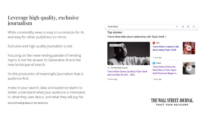 Producing exclusive, high-quality content benefits publishers in search, as it’s not easy for AI to summarise it.