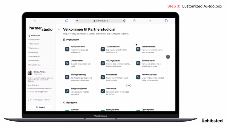Partnerstudio created a customised AI toolbox with tools for proofreading, headline generation, meeting transcription, and more.