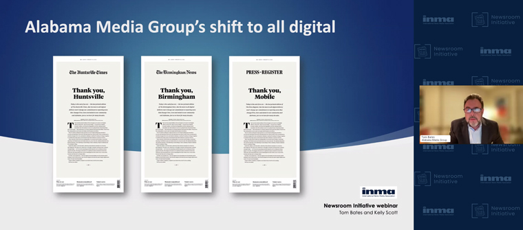 Tom Bates, president of Alabama Media Group, outlined the company's strategy for shuttering its print newspapers and becoming digital-only.