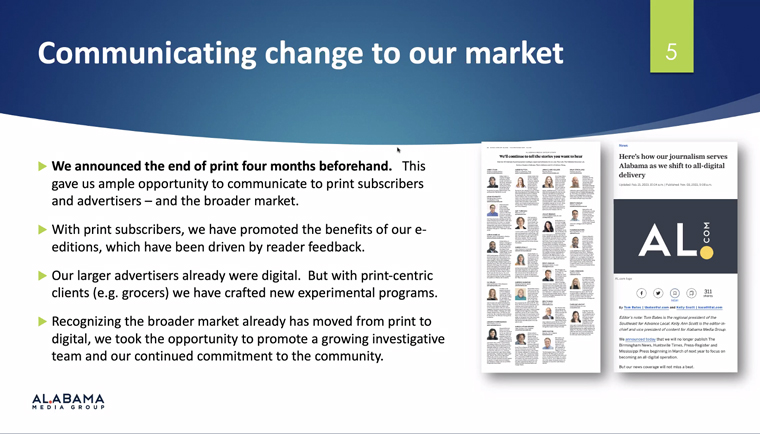 Communicating changes to its audience, advertisers, and journalists played an important role in the company's shift to digital.