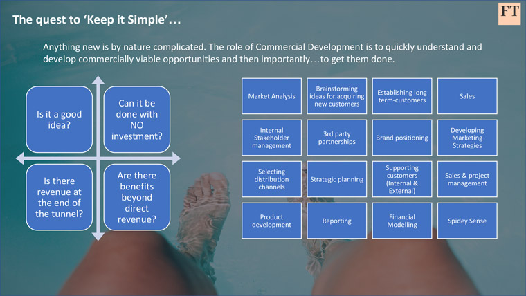 Stagni shared the "Keep it Simple" flowchart for bringing new innovations into the business.