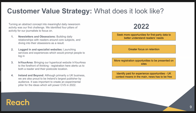 The customer value strategy began by identifying four pillars of activities for journalists to focus on.