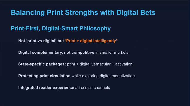 For smaller markets, Dainik Bhaskar pairs a print-first philosophy with vernacular digital channels, creating a 360° ecosystem that amplifies reach while preserving print’s credibility.