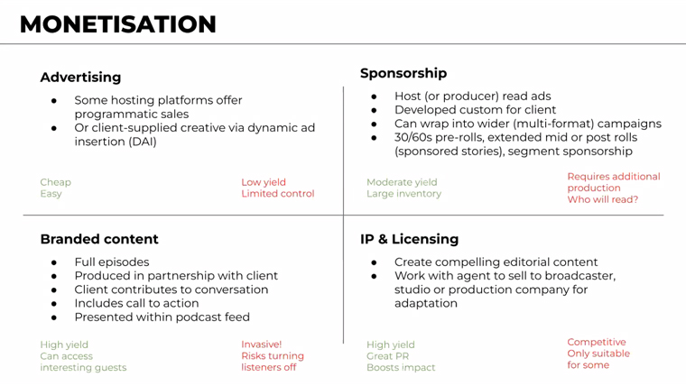 There are different paths to monetisation; each has its own challenges and rewards.