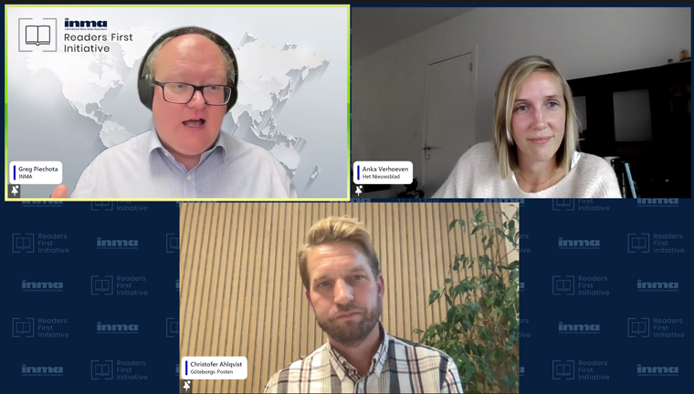 INMA Readers First Initiative Lead Greg Piechota led a discussion with Christofer Ahlqvist and Anka Verhoeven talk about their content and newsroom transformations.