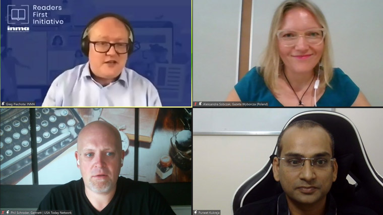 Clockwise from top left: Greg Piechota, Aleksandra Sobczak, Puneet Kukreja, and Phil Schroder discussed subscriber retention in current times.