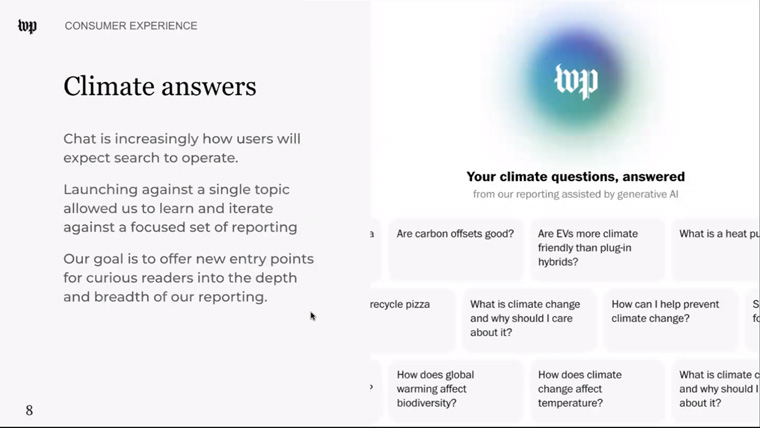 Climate Answers provides question prompts and accepts questions from users.  