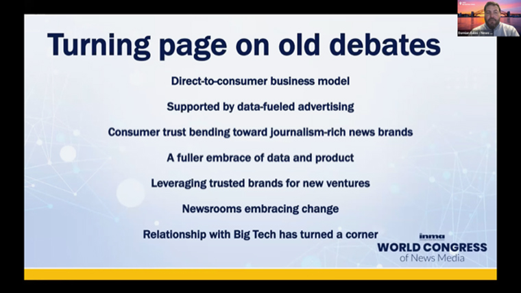 INMA President Damian Eales, global head of transformation for News Corp, kicked off the World Congress on Thursday.