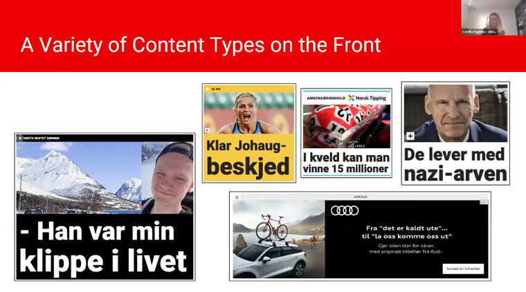 Camilla Fuglem, director of data for Aller Media, discussed data-based front page content decisions.
